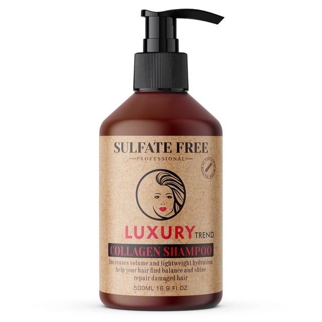 Champú para el cabello de colágeno LUXURY TREND para mujeres – Limpieza profesional de engrosamiento y crecimiento de grado salón para mechones más saludables, sin sulfato, 16.9 oz