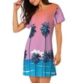 thumbnail image 2 of Picia Beach with Palm Trees Pattern Women’s Nightdress – Casual Short-sleeved Loose-Fit Sleepwear, Soft Cotton Short-Sleeve Sleep Shirt for Relaxation & Comfort, 2 of 6