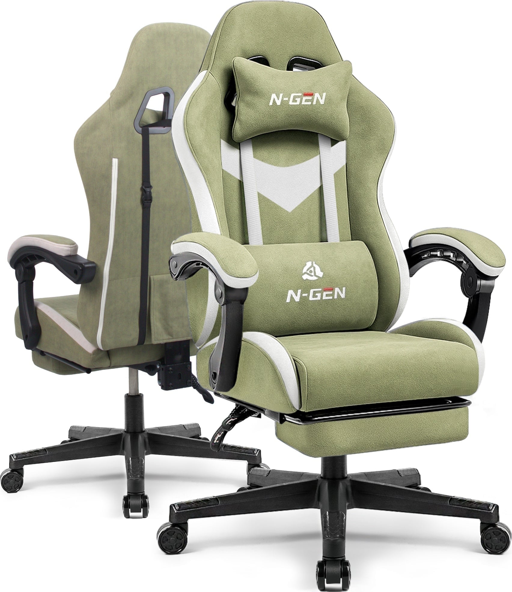 CELTOSS Adult Gaming Chair with Footrest and Lumbar Pillow, Green