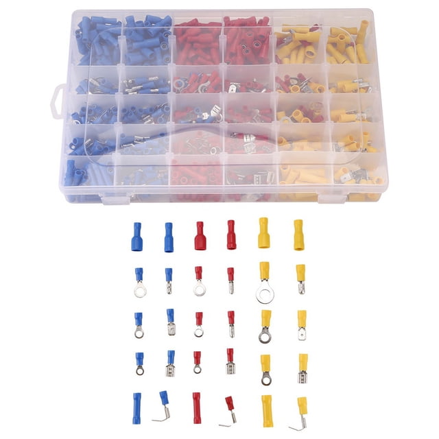Kit Surtido de Terminales de Cable de 720 Piezas, Juego de Terminales de Engarce de Conectores de Cable Eléctrico Aislados Hembra y Macho Planos de Alambre