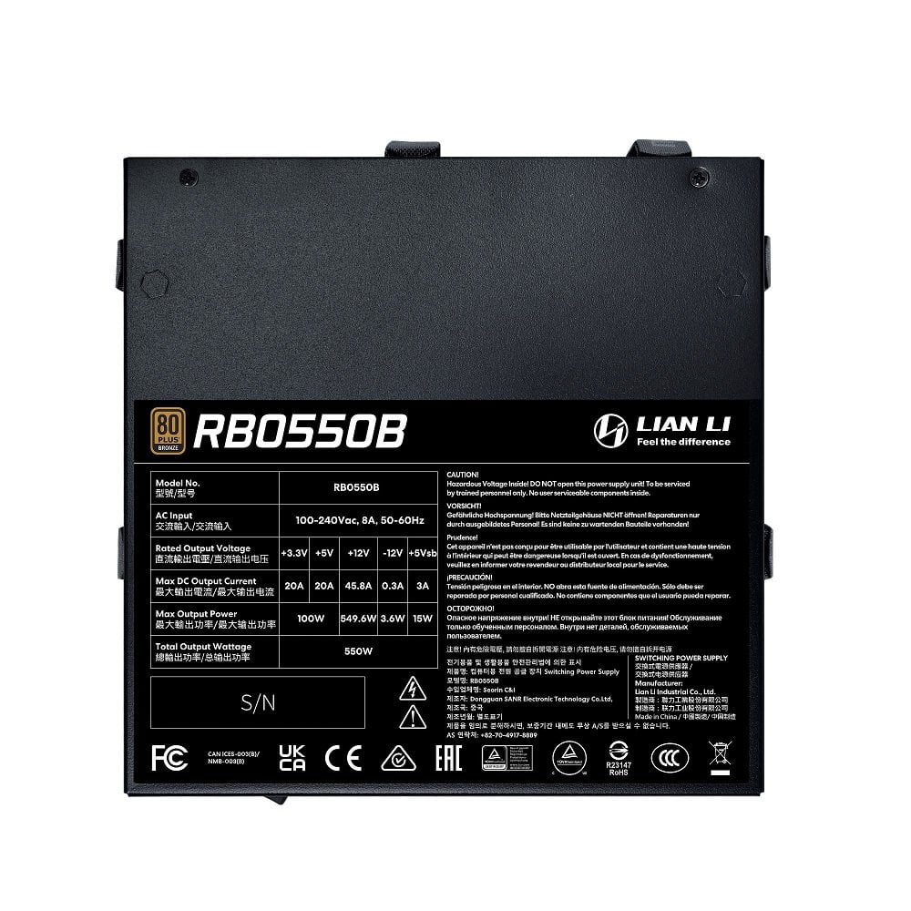 Lian Li RB0550B RB550 550W 80 Plus Bronze Non Modular ATX Power Supply