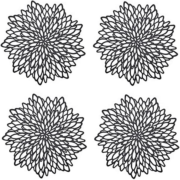 4 manteles individuales negros, manteles individuales redondos huecos, manteles individuales redondos, manteles individuales de plástico, utilizados para aislamiento térmico de platos y decoración de mesa (negro) JM