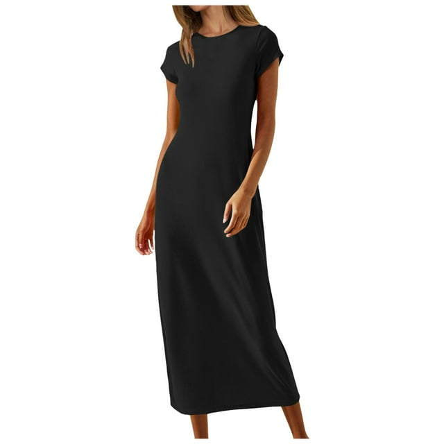 Robe T-Shirt Manches Courtes Été 2025 pour Femmes Col Rond Décontracté Plage Longues Robes Maxi