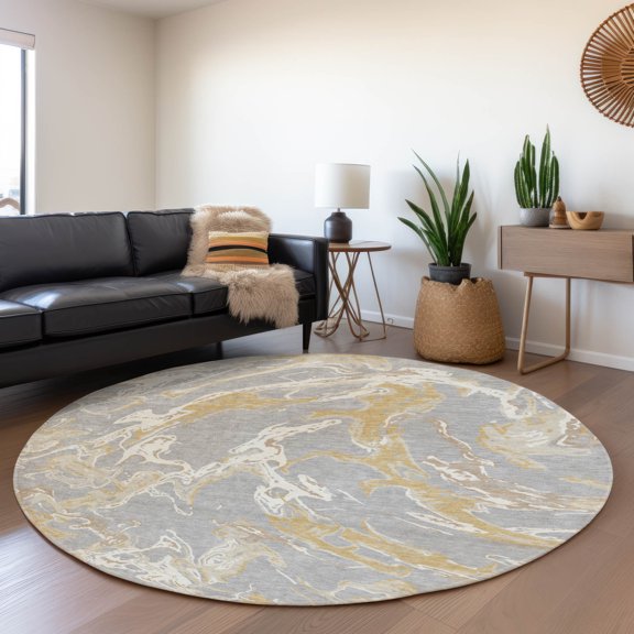 Addison Rugs Mayfield Premium Machine Washable Transitional Abstract Gray Round Rug, 8' x 8'