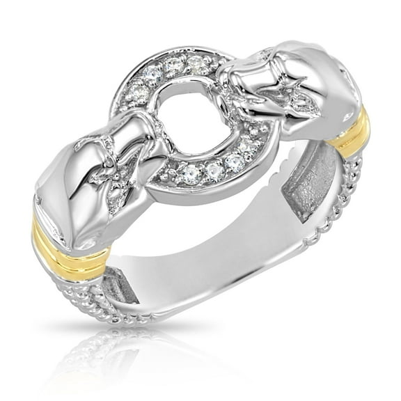 Tilo Jewelry Solid 925 Sterling Silver Two-Tone Jaguar Panther Statement Cocktail Ring with Cubic Zirconia CZ Stones | Size 5 | Statement Ring for Men & Women