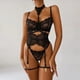 thumbnail image 3 of Conjunto de tres piezas de ropa interior con tirantes para colgar en el cuello y costuras de encaje para mujer, 3 of 6