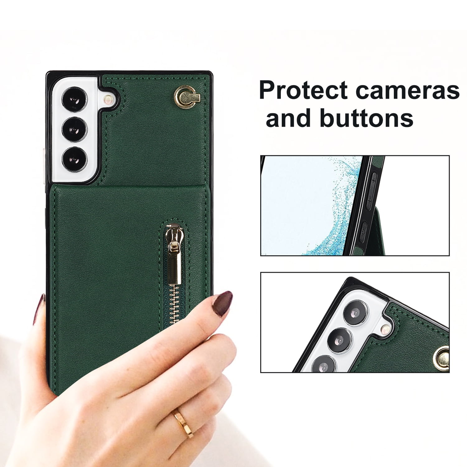 Dteck Flip Leather Wallet Case for Samsung Galaxy S24 Plus, Crossbody Wallet Case with Credit Card Holder Zipper Pocket Lanyard Shoulder Strap, Kickstand Phone Cover for Samsung S24 Plus,Green