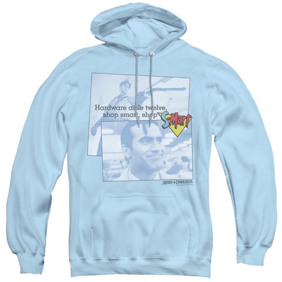 Army Of Darkness Shop S Mart Adult Pullover Hoodie Sweatshirt Light Blue