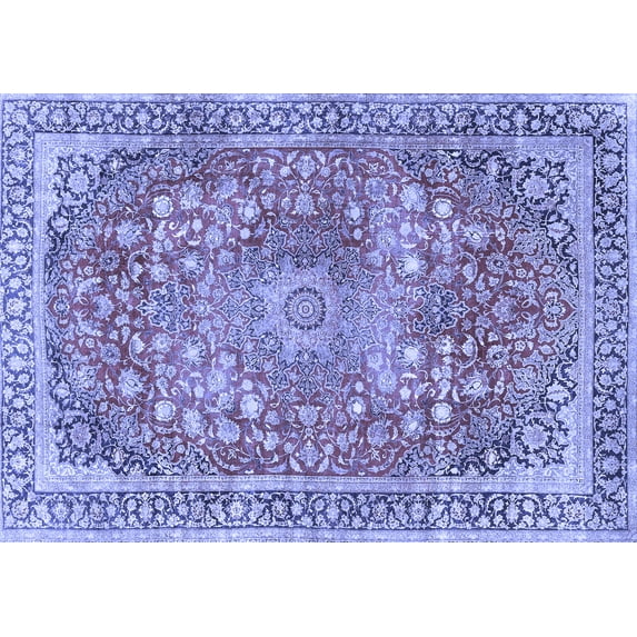 Ahgly Company Indoor Rectangle Medallion Blue Traditional Area Rugs, 7' x 10'