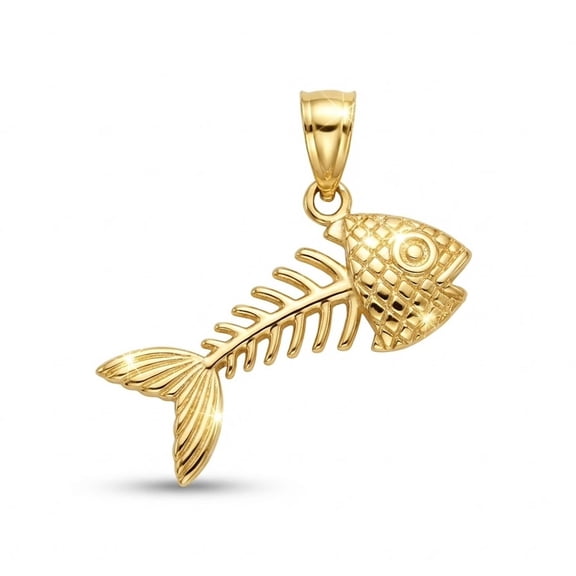 Charm America - Gold Fish Skeleton Charm - 10 Karat Solid Gold