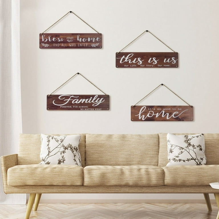 4 Pieces Home Wall Decor Signs, Wood Wall Room Decor, Rustic