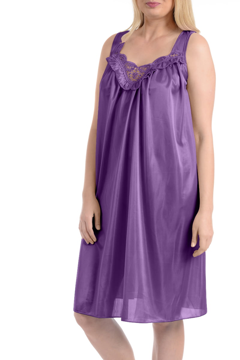 Ezi Womens Plus Satin Silk Sleeveless Lingerie Nightgowns
