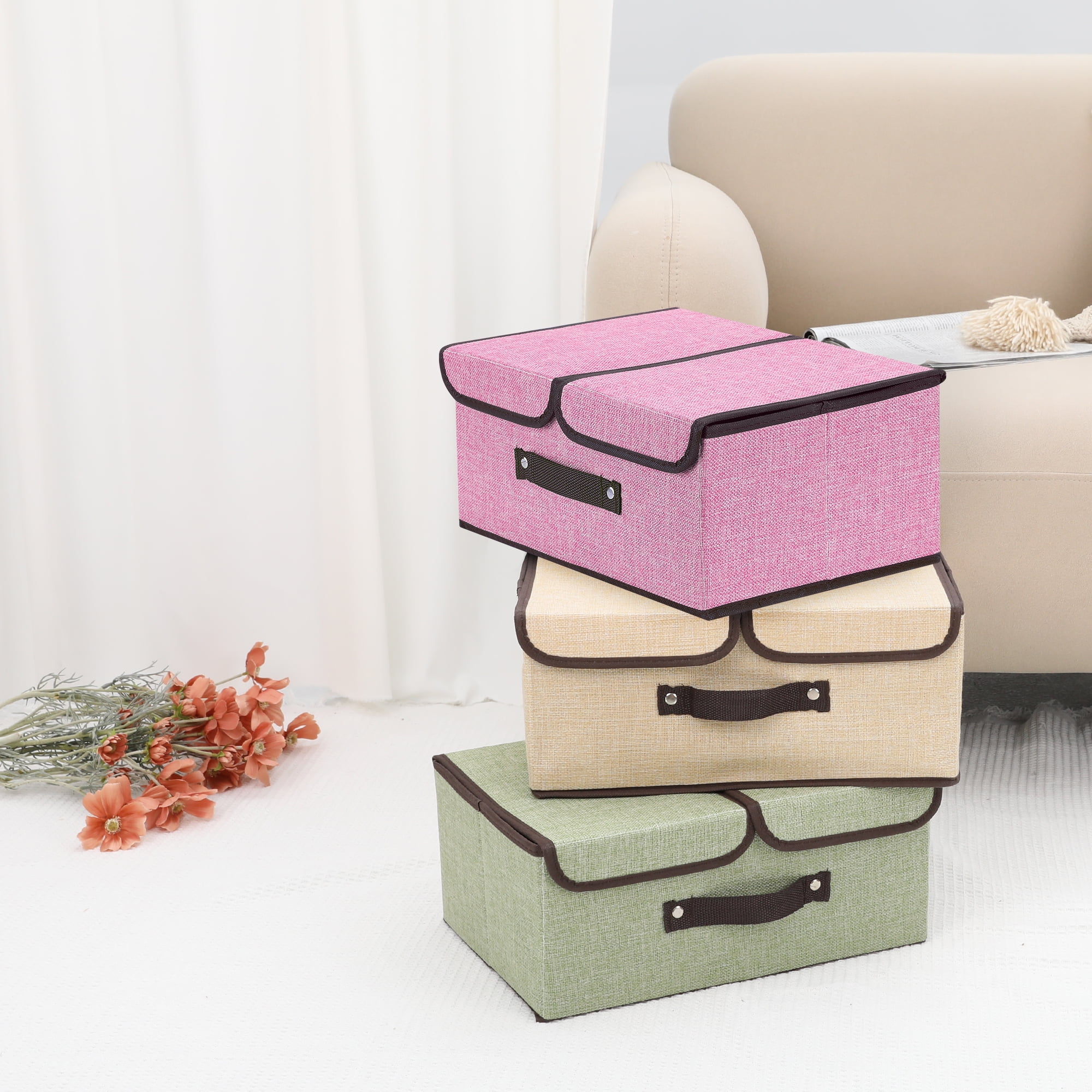 Unique Bargains Collapsible Storage Bin Basket with Handle for Shelves Organization Pink
