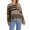 Khaki, variant on Women's Fall Loose Knit Tops Stripe Print O-Neck Long Sleeve Spring Basic Sweaters Knitwear