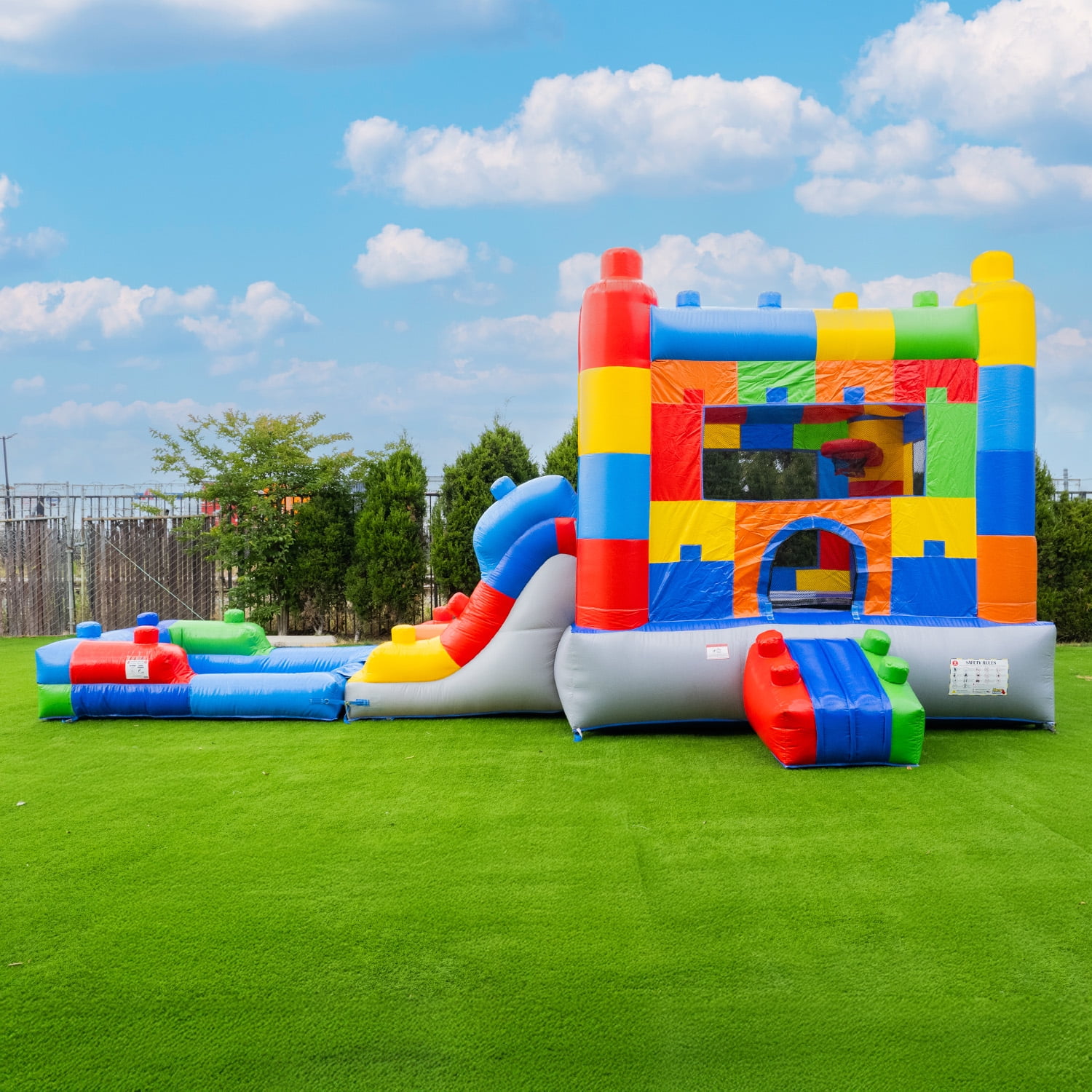 HeroKiddo Giant Waterslide Jumper, Bounce House Combo with Pool, Air Blower, Basketball Hoop, Commercial Grade, Kids