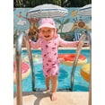 thumbnail image 4 of BemeyourBBs Toddler Baby Girl One Piece Swimsuit with Hat Infant Baby Bathing Suit Rash Guard Strawberry Bow Cherry Print Long Sleeves Front Zipper Swimwear Summer Beachwear, 4 of 9