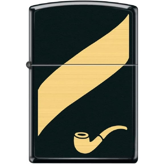 Zippo Lighter- Gold Ribbon Design Pipe Insert Black Matte Lighter #Z5521