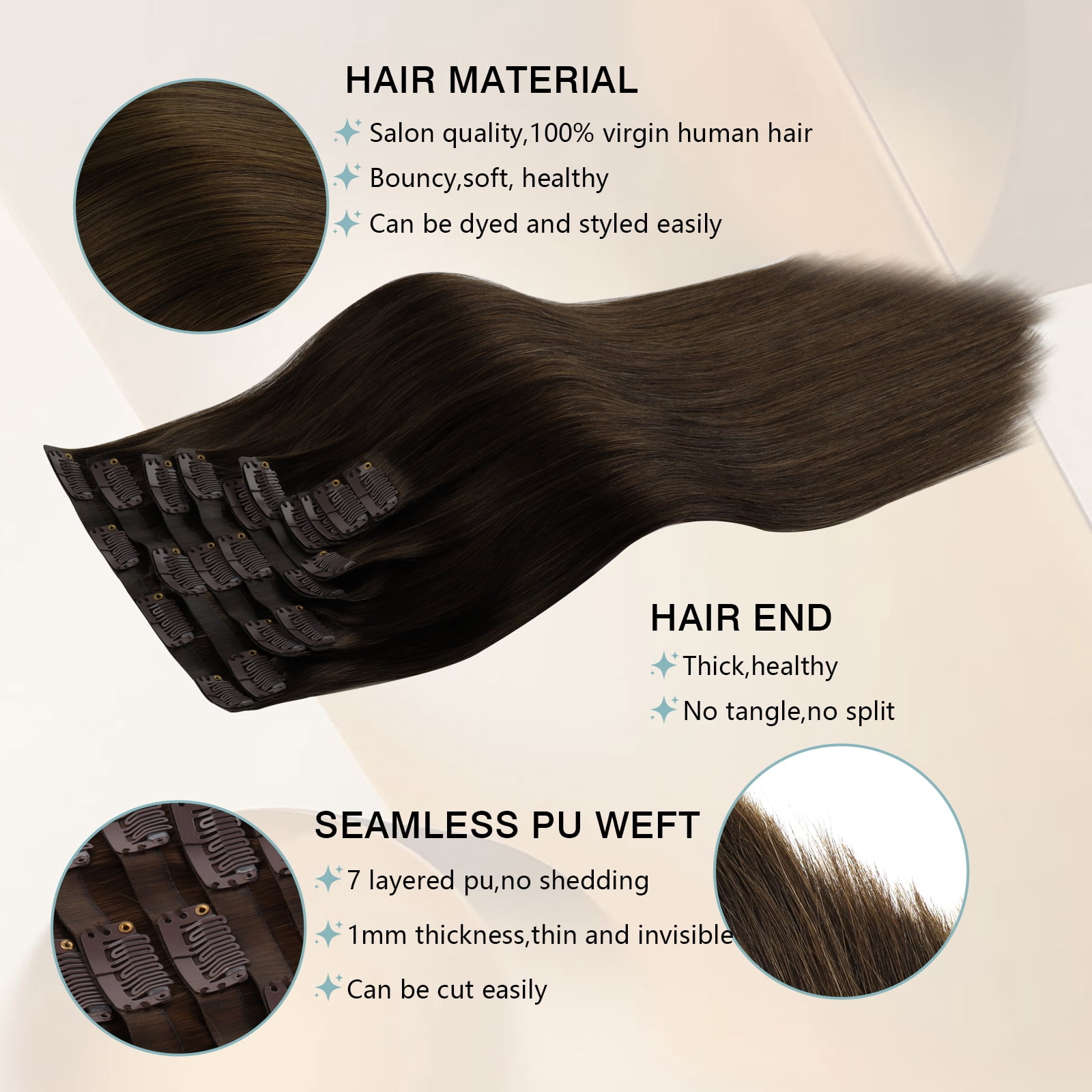 PU Clip In Hair Extensions 2A# 160g 18inch
