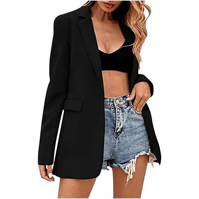 Fashion Womens Long Sleeve Open Front Loose Outerwear Solid Blouse Coat Tops Button Pockets Blouse