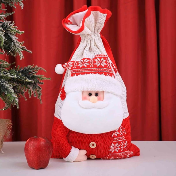 XWSHYW Decoraciones Navideñas Bolsa de Punto Grande con Decoración Navideña Bolsa de Regalo con Cordón para Nochebuena