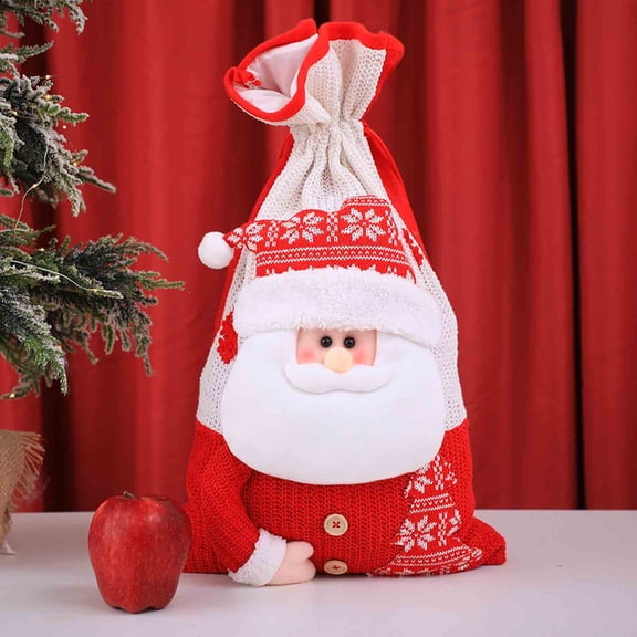 Isvgxsz Christmas knitted Santa 12 x 21 Inch Claus Bags with Drawstring Cord, Extra Large knitted Santa's Present Sack Bags for Xmas Present Toys, Storage Bags Holiday Party Supply