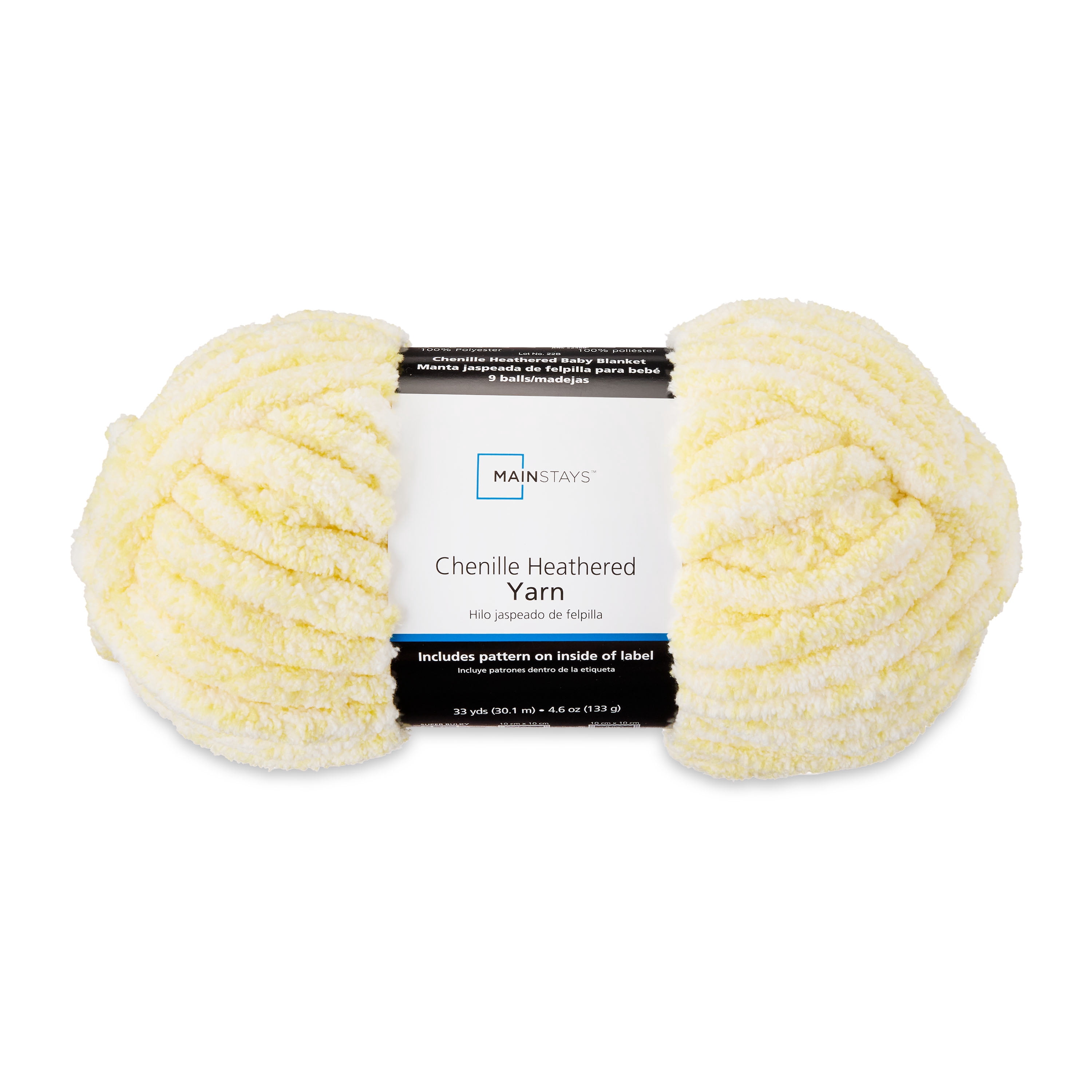 Mainstays Heathered Chenille Yarn 33 yd Lemonade 100% Polyester Super Bulky pack of 4