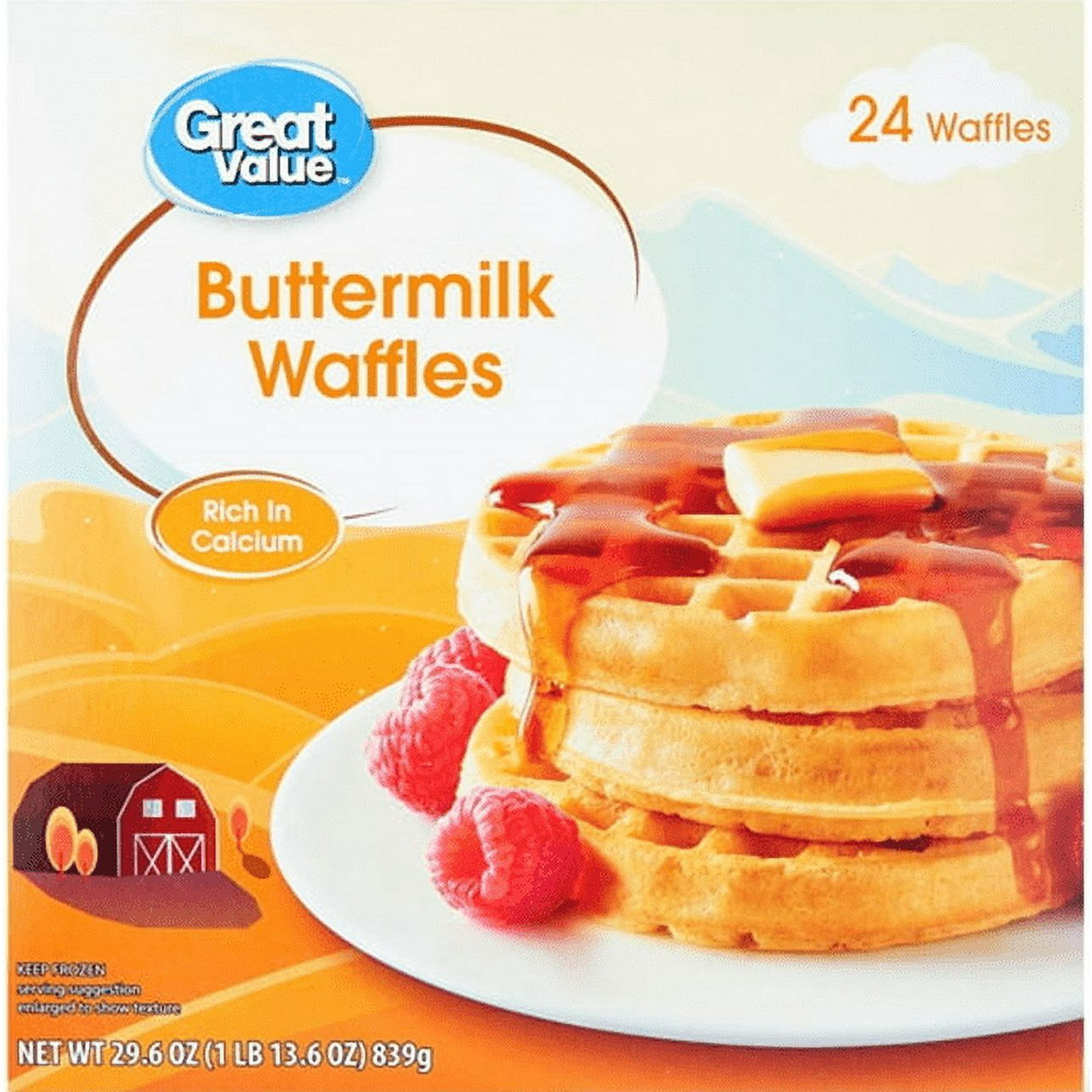 Great Value Buttermilk Waffles, 29.6 oz, 24 Count (Frozen)