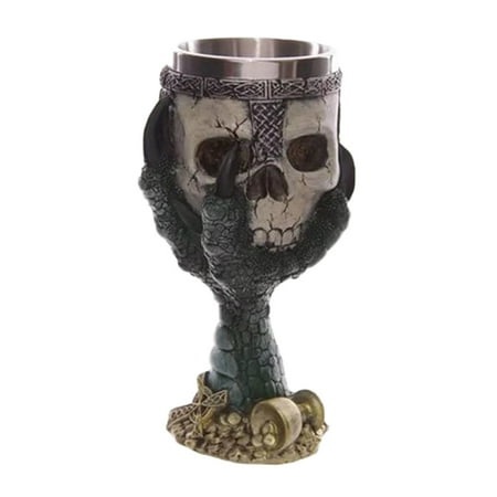 

1pc Halloween Goblet Creative Skull Wine Glass Resin Stainless Steel Goblet for Home Bar Party (Green Claw)