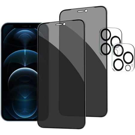 iPhone 12 Pro Max Privacy Screen Protector with Camera Lens Protector Full Coverage Anti-Spy Tempered Glass Film 9H Hardness Upgrade Edge Protection Easy Installation Bubble Free