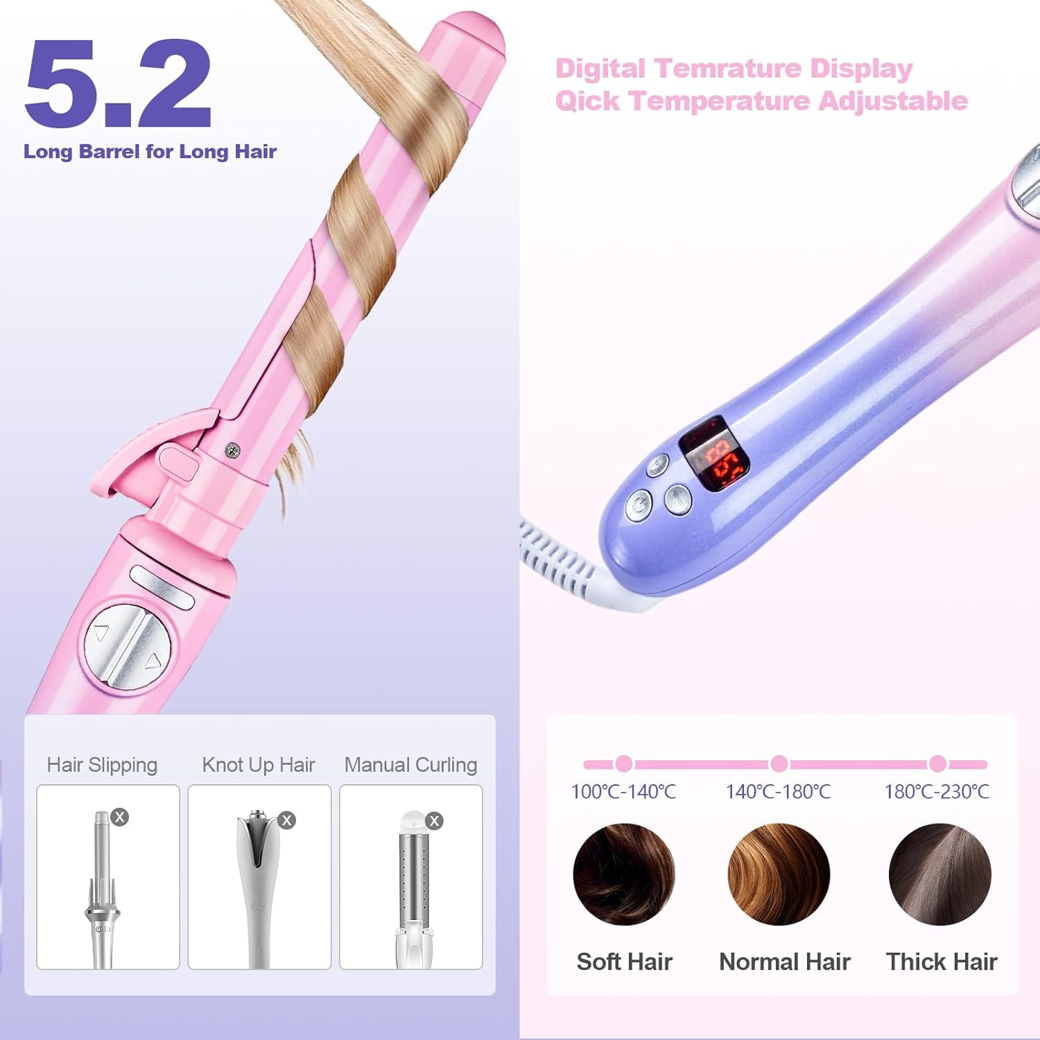 Automatic Rotating Curling Iron, 1-Inch Auto Hair Curler with 4 Temperature Settings & LCD Display, Anti-Scald & Dual Voltage