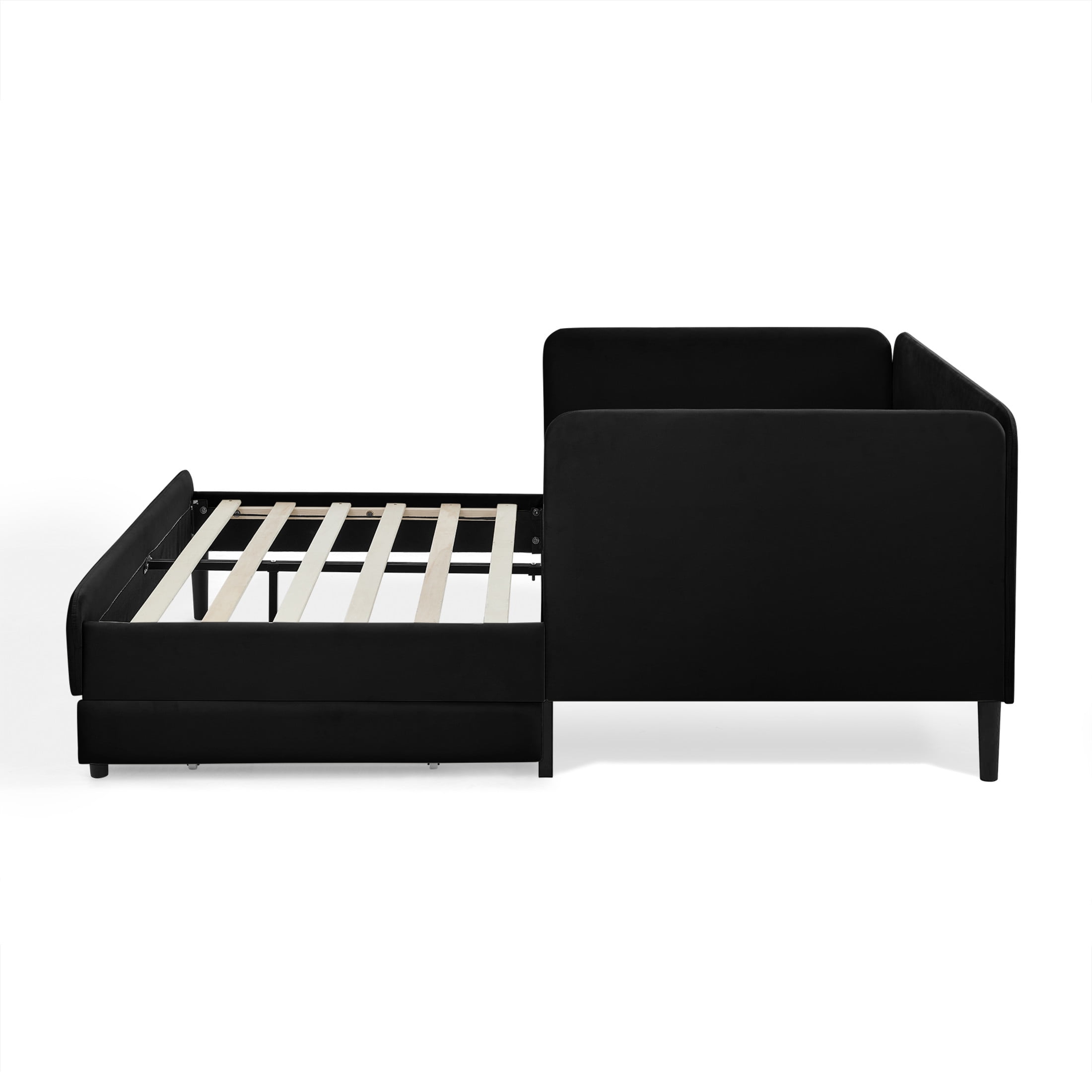 Noble House Haylie Full Size Velvet Upholstered Daybed with Storage Drawers, Adjustable Daybed Sleeper Sofa, Black