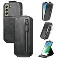 thumbnail image 1 of SaniMore for Samsung Galaxy S21 FE Magnetic Closure Top & Bottom Flip Wallet Case, Premium PU Leather Cover with Car Mount Card Slot & Adjustable Kickstand Full Body Protective Shell, Black, 1 of 9