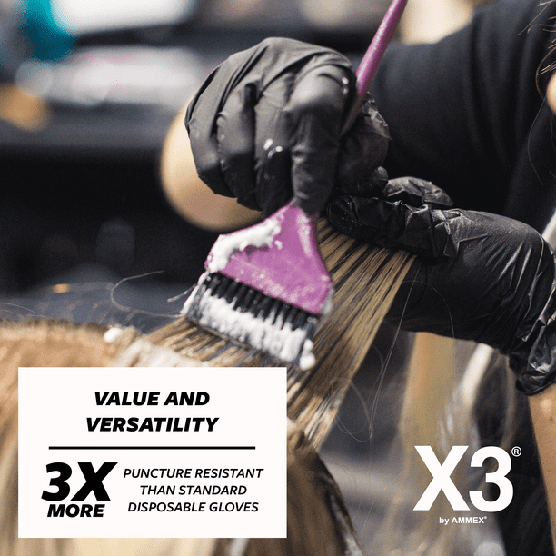 AMMEX X3 Black Nitrile Disposable Industrial Gloves, Latex-Free
