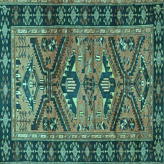 Ahgly Company Machine Washable Indoor Square Persian Turquoise Blue Traditional Area Rugs, 8' Square