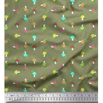 Soimoi Green Cotton Duck Fabric Dot,Leaves & Mushroom Vegetable Print Fabric by the Yard 42 Inch Wide