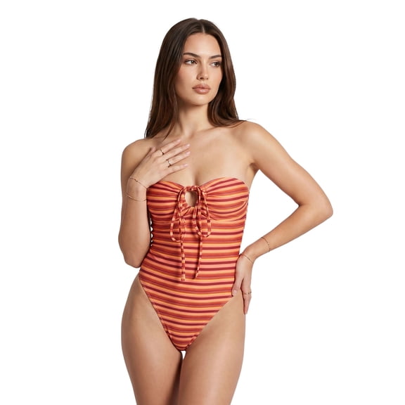 LMLYSoH Womens Strapless Monokini Swimsuit Slim Fit Striped/Dot Print Sleeveless Tie-up Bathing Suit Casual Swimwear
