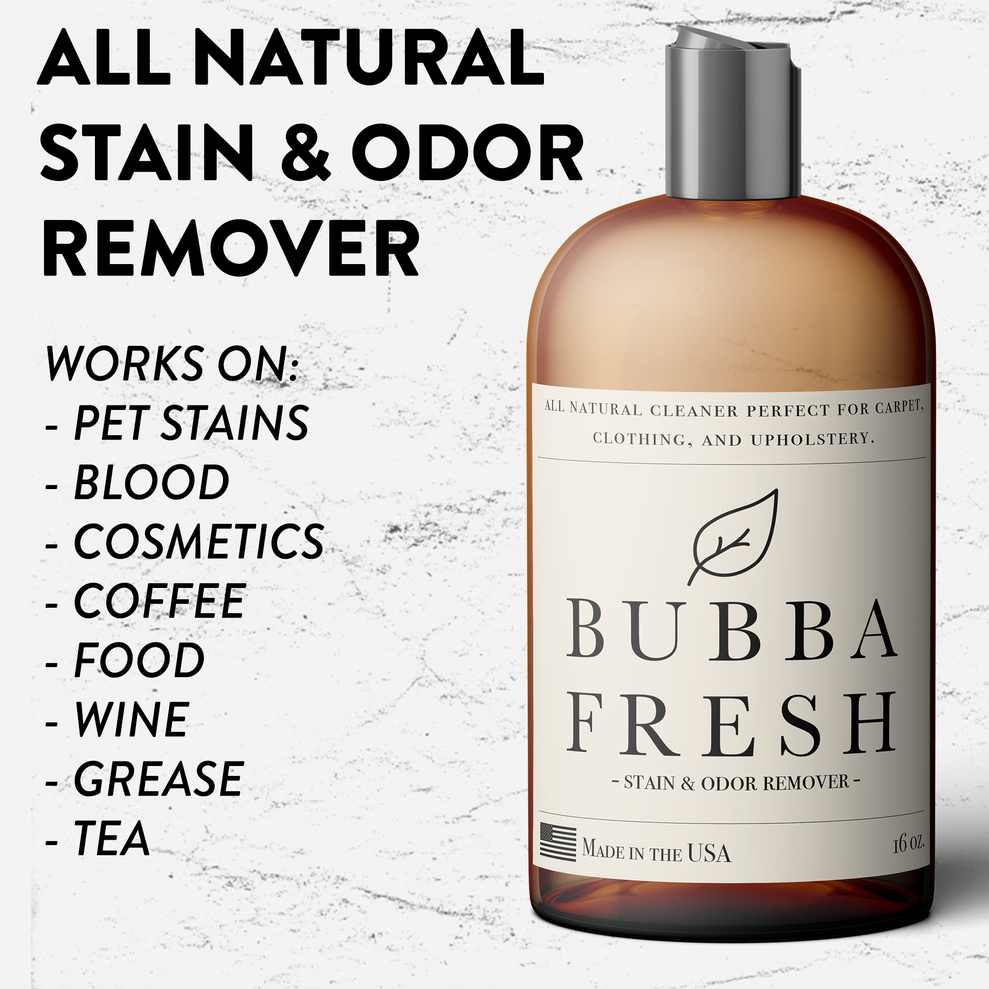 Bubba Fresh Stain & Odor Cleaner Remover, 16 oz. - Tough on Dog & Cat Spots, Stains, Blood, Dirt, Wine and More