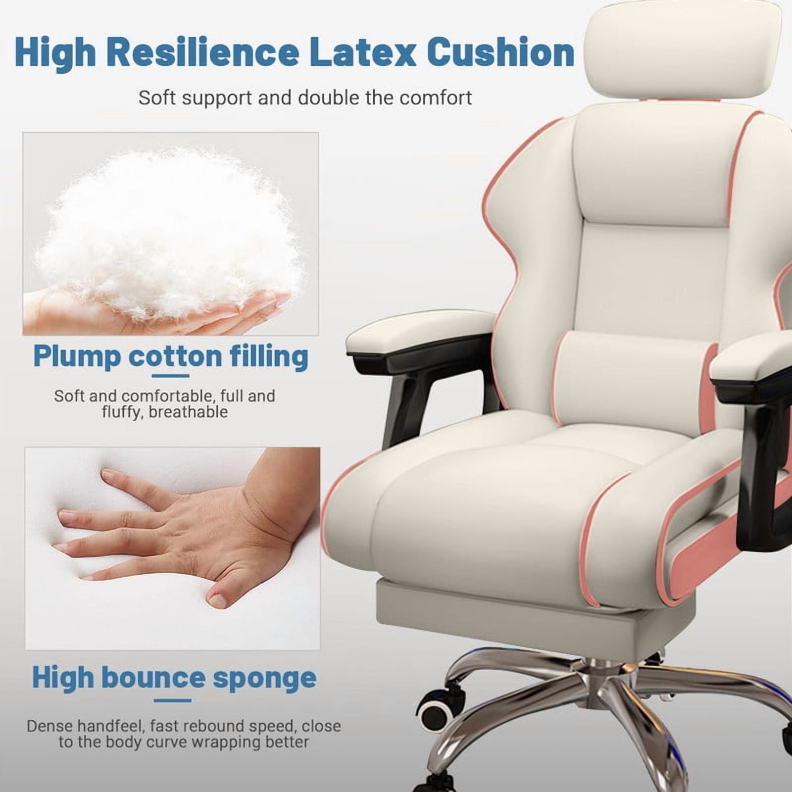 WXJHL Executive Computer Chair Home Office Desk Chair,Adjustable Angle, Ergonomic Adjustable Height PU Leather Chairs with Cushions Armrest for Long Time Seating-High Office Chair （White-Pink）
