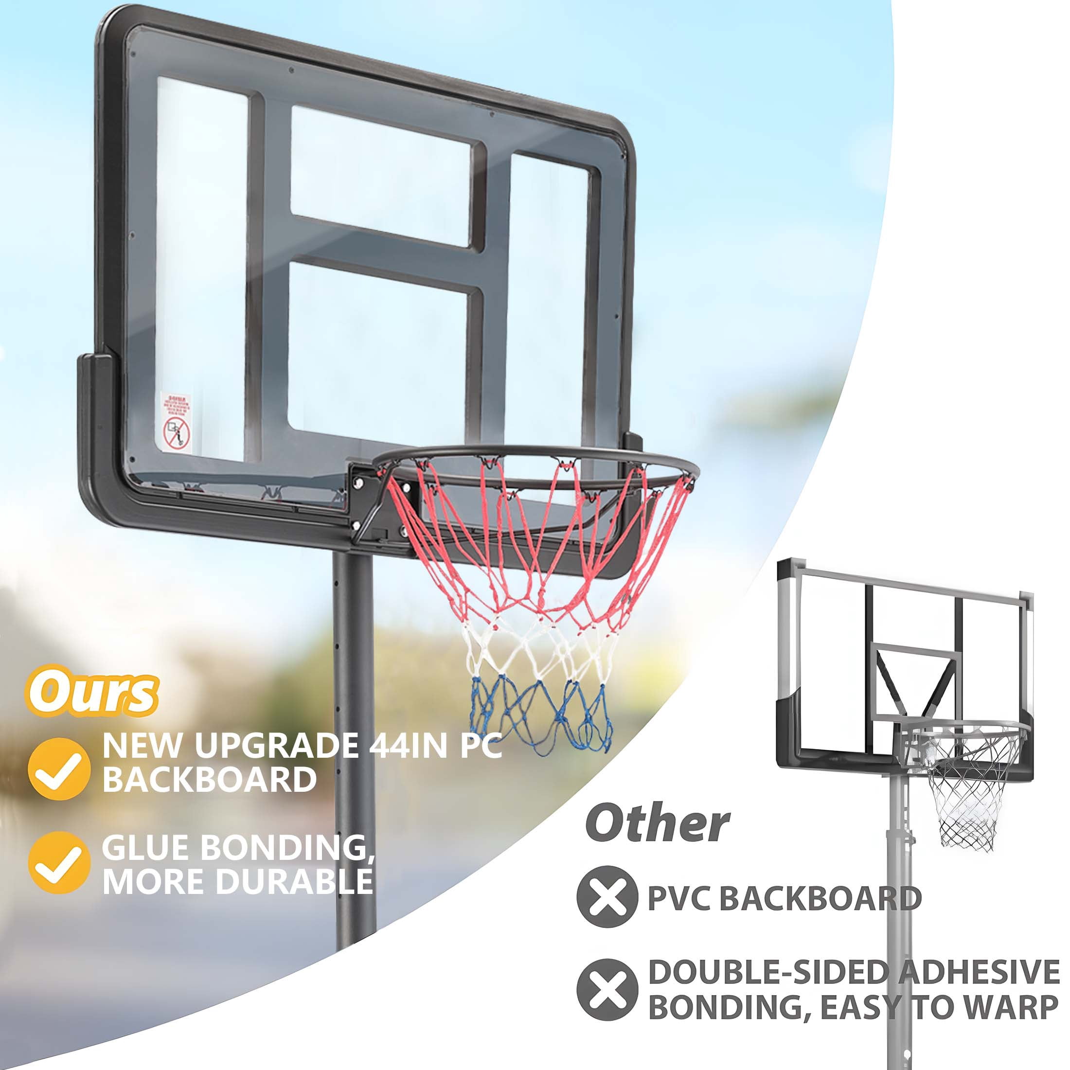 Portable Basketball Hoop Outdoor for Kids and Adults, Segmart 44 inch Basketball Hoop for Backyard, 4.9Ft-10FT Height Adjustable Basketball Goal System with Shatterproof Backboard, Larger Base