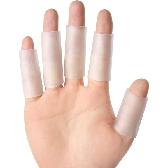 16 PCS Gel Finger Sleeve Protectors, Silicone Finger Sleeve Cushions and Protects, Provide Relief for Finger Cracking, Corns, Blisters and Calluses Protect (8PCS Large Size   8PCS Medium).