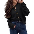 thumbnail image 3 of Cardigan Sweaters for Women Fall 2025 Long Sleeve Button Down Soft Loose Knit Outwear Cropped Winter Coats Black XL, 3 of 10