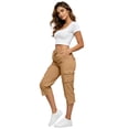 thumbnail image 6 of Women's Cargo Capris Cotton Pants with Button Pockets Elastic Waist Lightweight Cute Hiking Casual Pant for Summer (Earthy Yellow,S), 6 of 6