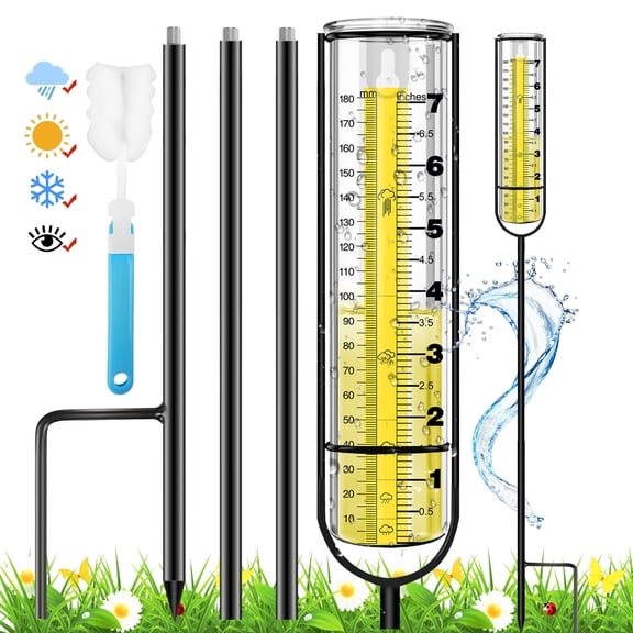 cyrico 37” Rain Gauge Outdoor, Accurate Rain Gauge for Yard Garden with Adjustable Height Metal Stake and Clear Large Numbers, Thickened Plastic Freeze Proof Decorative Measure Tool