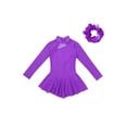 thumbnail image 4 of Fldy Kids Girls Mesh Long Sleeves Ballet Dance Tutu Dress Gymnastics Leotard Figure Skating Dress Purple-A 14, 4 of 8