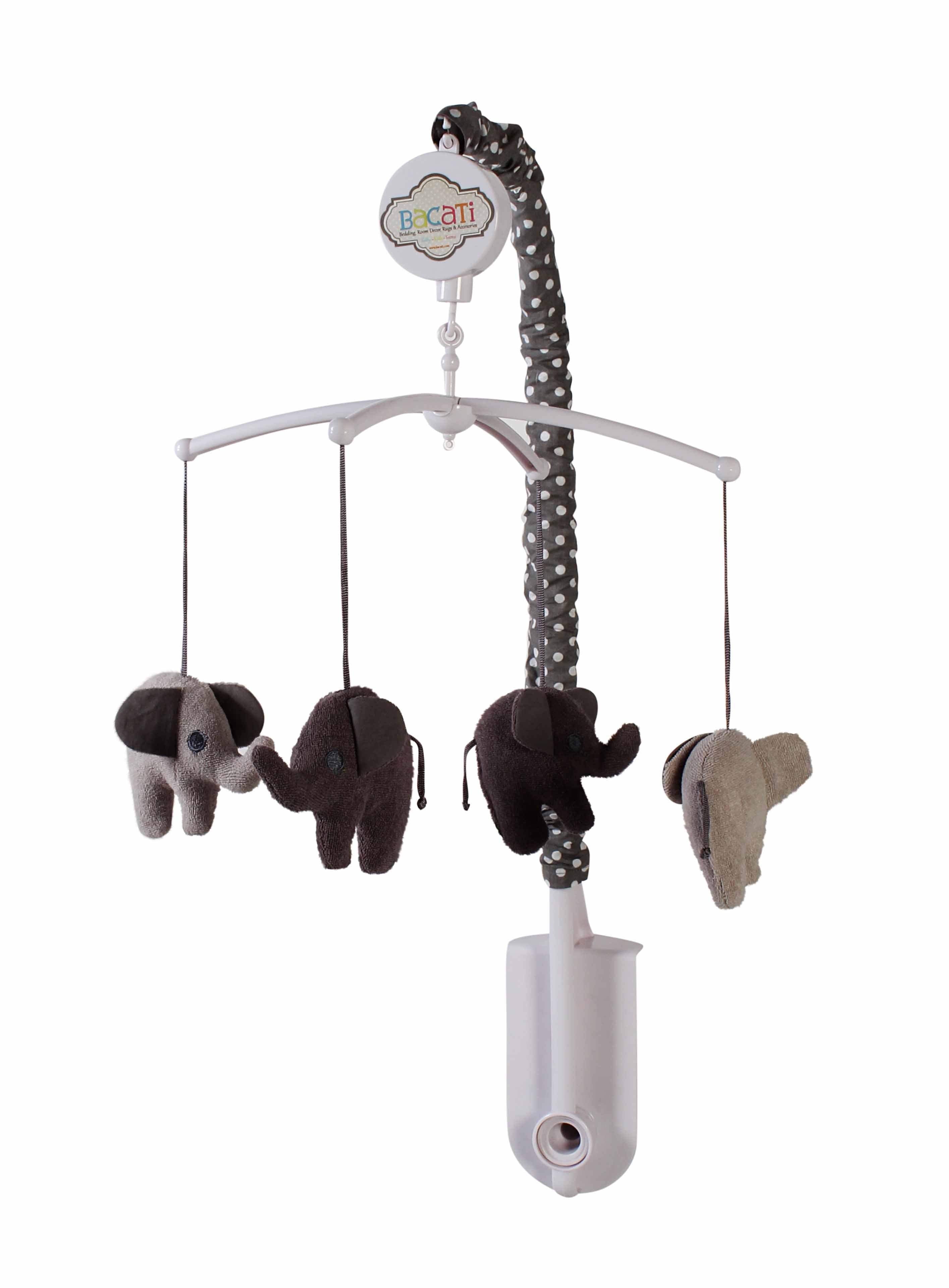 Bacati - Elephants White/Grey Musical Baby Crib Mobile