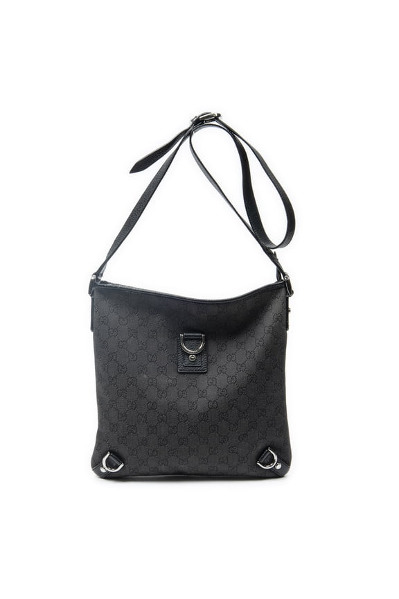 Pre-Owned Gucci Black Abbey D-Ring Crossbody Shoulder Bag Monogrammed Denim Canvas