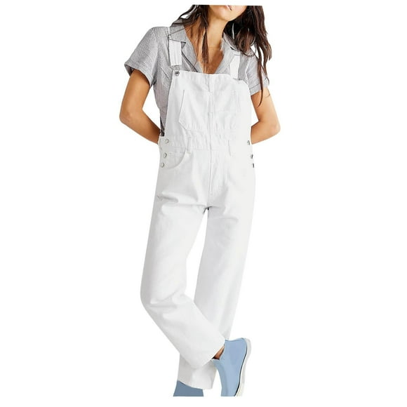 Awdenio Suspender Trousers for Women Denim Sleeveless Adjustable Shoulder Strap Backless Loose Long Overalls Pants With Pockets
