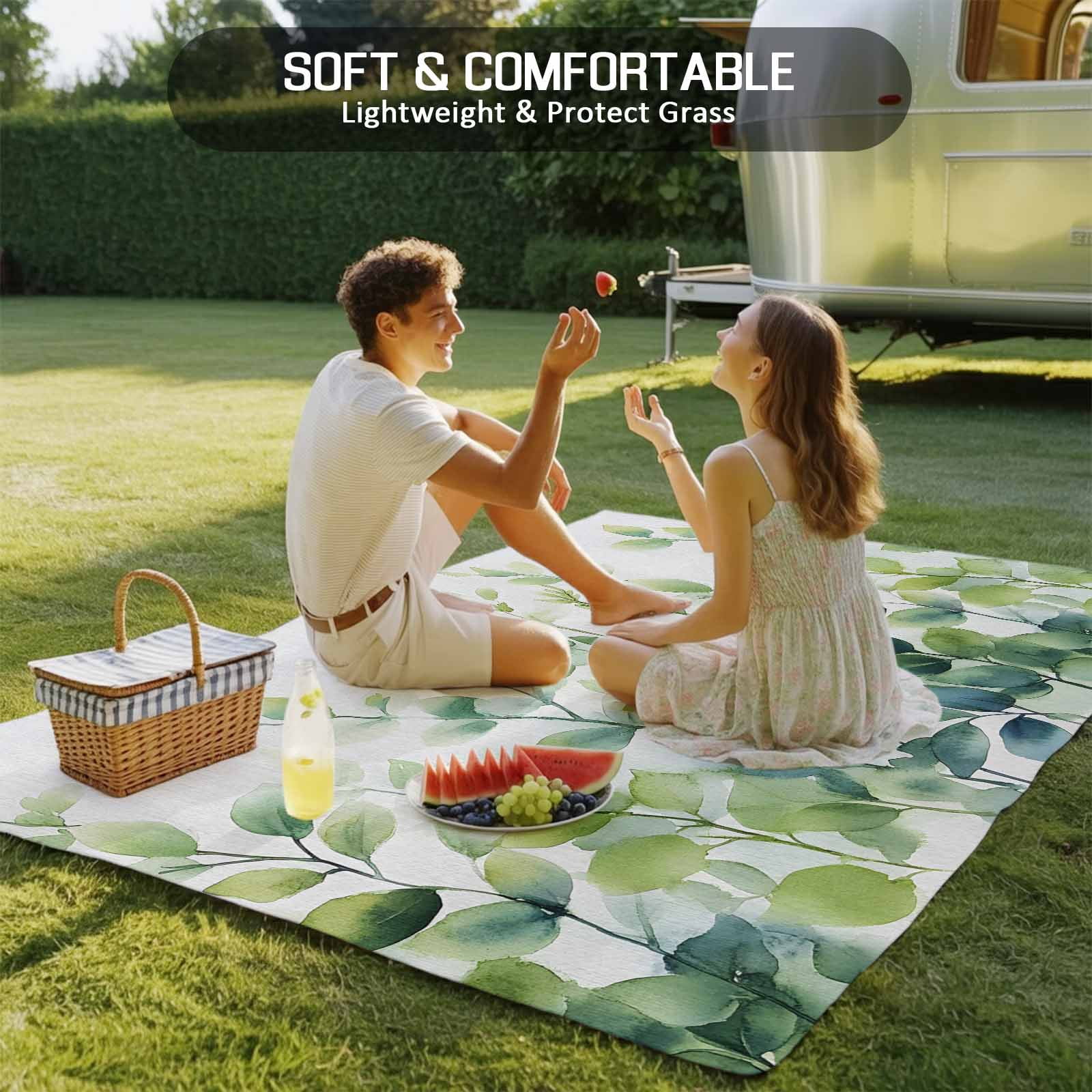 Outdoor Rug 5x8ft Watercolor Eucalyptus Leaves Large Area Rug Ombre Green Indoor Outdoor Carpet Outdoor Rugs Mats for Patio Camping,RV,Front Door, Outside Decor