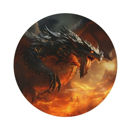 

Adobk Fiery Dragon Of Chaos Print Leather Coasters for Drinks(6 Pack) Durable Drink Coasters Set Luxurious Home Décor and Housewarming Gift Round Shape