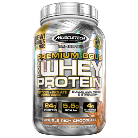 - MuscleTech Pro Series Premium Gold 100% Whey Protein Powder, Double Rich Chocolate, 24g Protein, 2.5 Lb